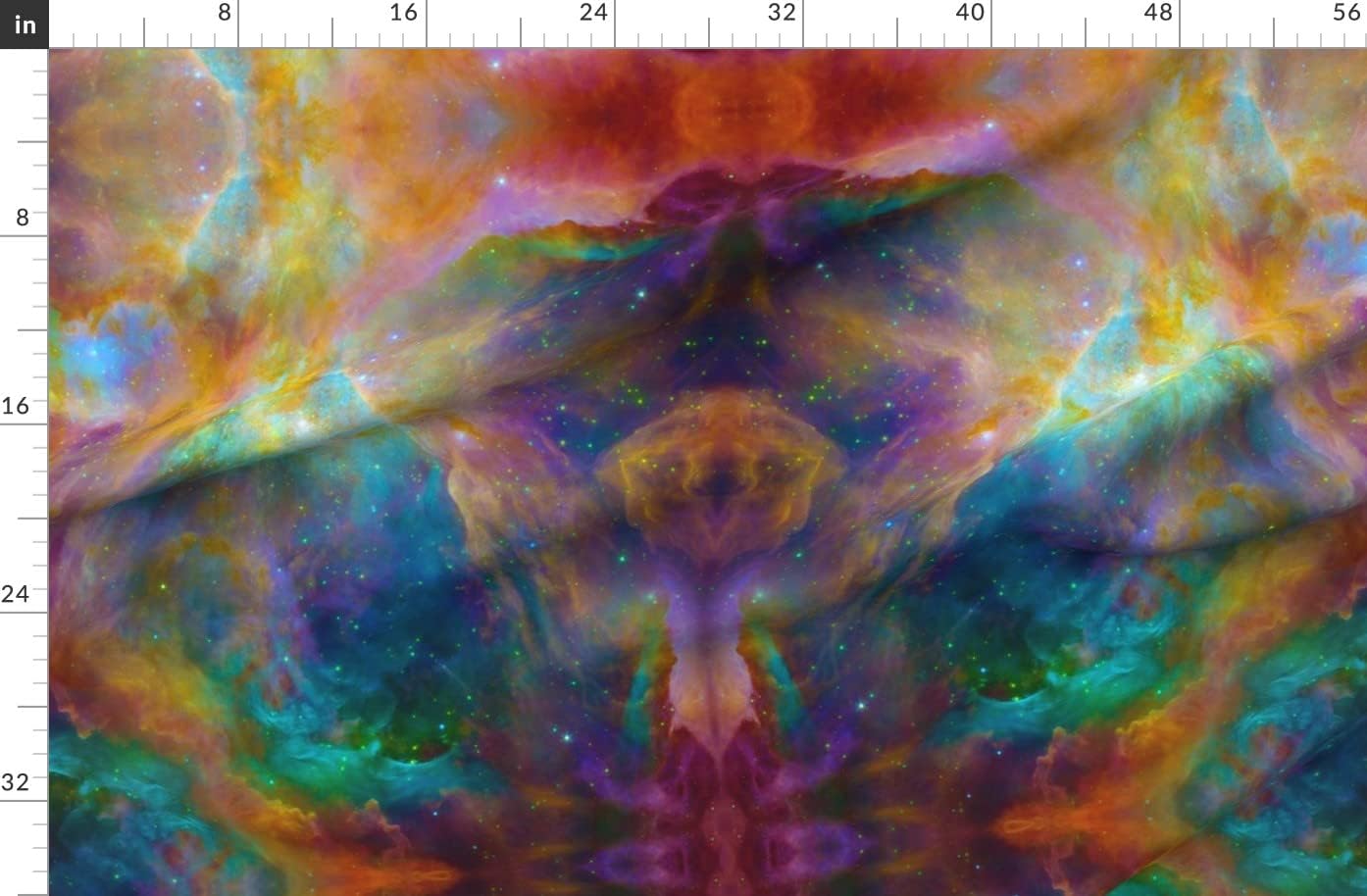 Spoonflower Fabric - Rainbow Galaxy Nebula Heart Sloth Printed on Organic Cotton Sateen Fabric by The Yard - Sewing Quilting Apparel Home Decor