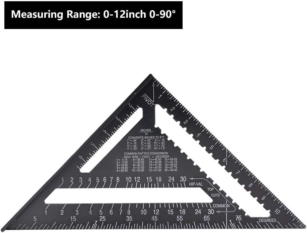 12インチ プロフェッショナル 読みやすい アルミニウム 直角 三角定規 耐分度器 木工ツール ブラック (アルミニウム)