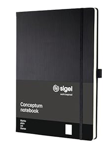 Sigel CO110 Notizbuch A4 blanko schwarz, Hardcover, 194 nummerierte Seiten, nachhaltiges Papier, mit Inhaltsverzeichnis, Stiftschlaufe, Falttasche, Gummibandverschluss, Conceptum