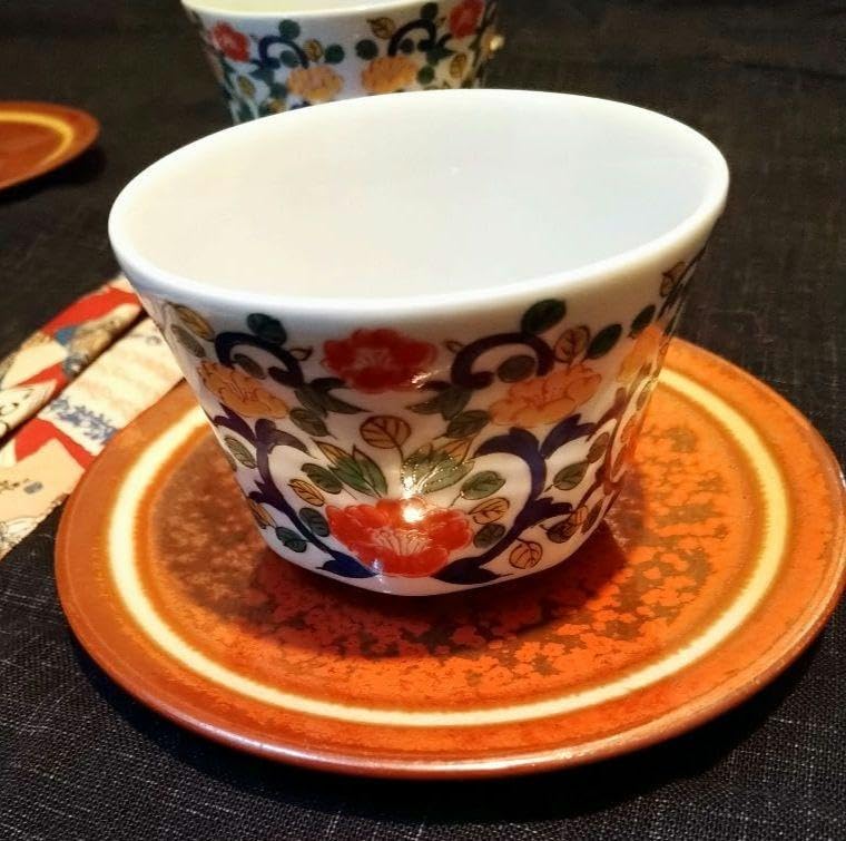 Amazon.co.jp: ヴィンテージ有田焼 古伊万里様式 弐峰窯中皿 &柿茶色 