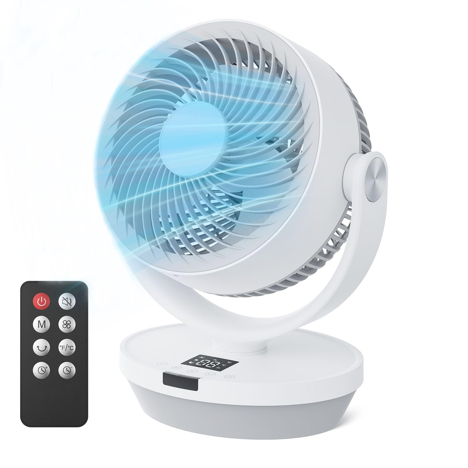 Tischventilator Leise für Schlafzimmer Büro 25dB, 33CM Ventilator mit Fernbedienung, Turbo Luftzirkulator, 120° vertikal manuell + 90° oszillierender, 4 Geschwindigkeitsstufen, 4 Modi, 12H Timer