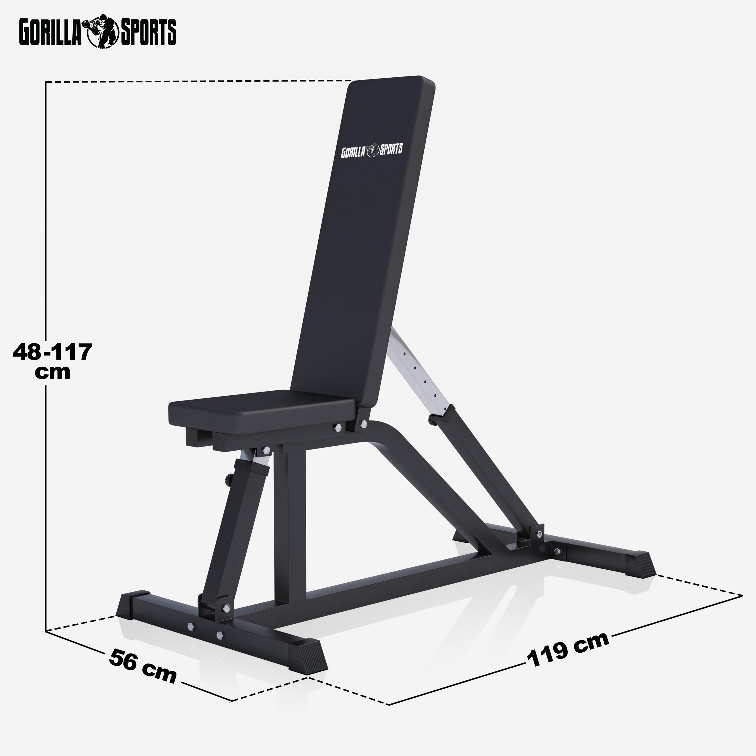 GORILLA SPORTS® Banc de Musculation - Réglable en 7 Positions, Max. 200kg, Noir/Blanc - Banc d'Haltérophilie, Multifonction, pour Complet du Corps, Entraînement, Abdominaux, Fitness, Gym Équipement