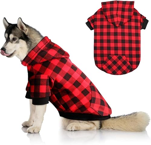 Mtliepte - Sudadera de cuadros rojos con capucha para perros con gorro y bolsillo