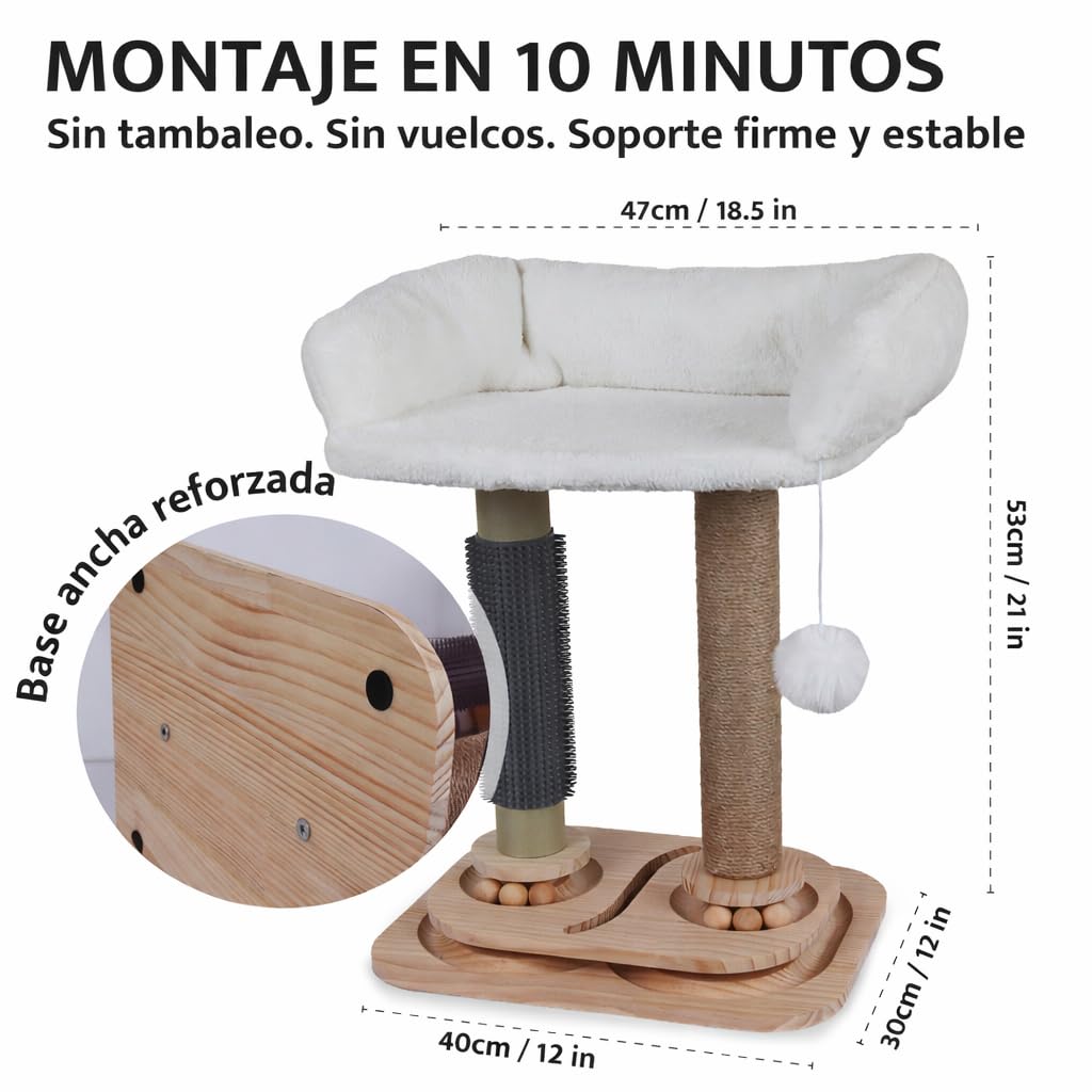 rascador Gato, rascador para Gatos, árbol para Gatos, Cama Gato, con Juguete Colgante y Cama, con Poste sisal, Base Antideslizante de Madera, Multifuncional Juego, Descanso y Cuidado