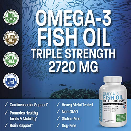 Bronson Omega 3 Fish Oil Triple Strength 2720 Mg, High Epa 1250 Mg Dha 488 Mg, Non-Gmo Heavy Metal Tested, 180 Softgels #TOP2