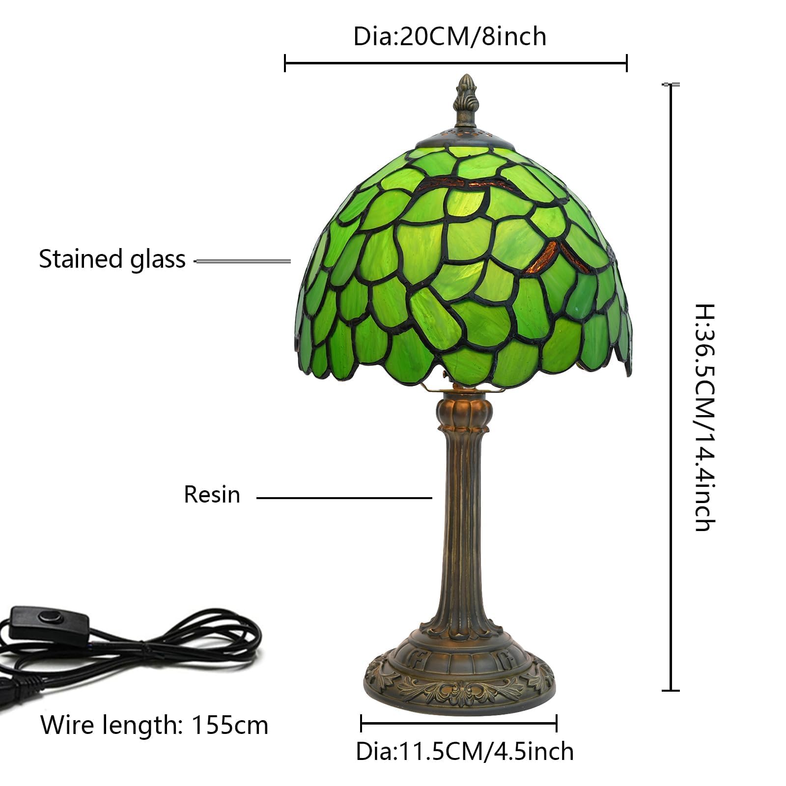 Tiffany Lampe, Nachttischlampe, Buntglaslampe für Schlafzimmer, Wohnheim, Küche, ästhetisches, süßes Wohndekor-Geschenk (Grünes Blatt)