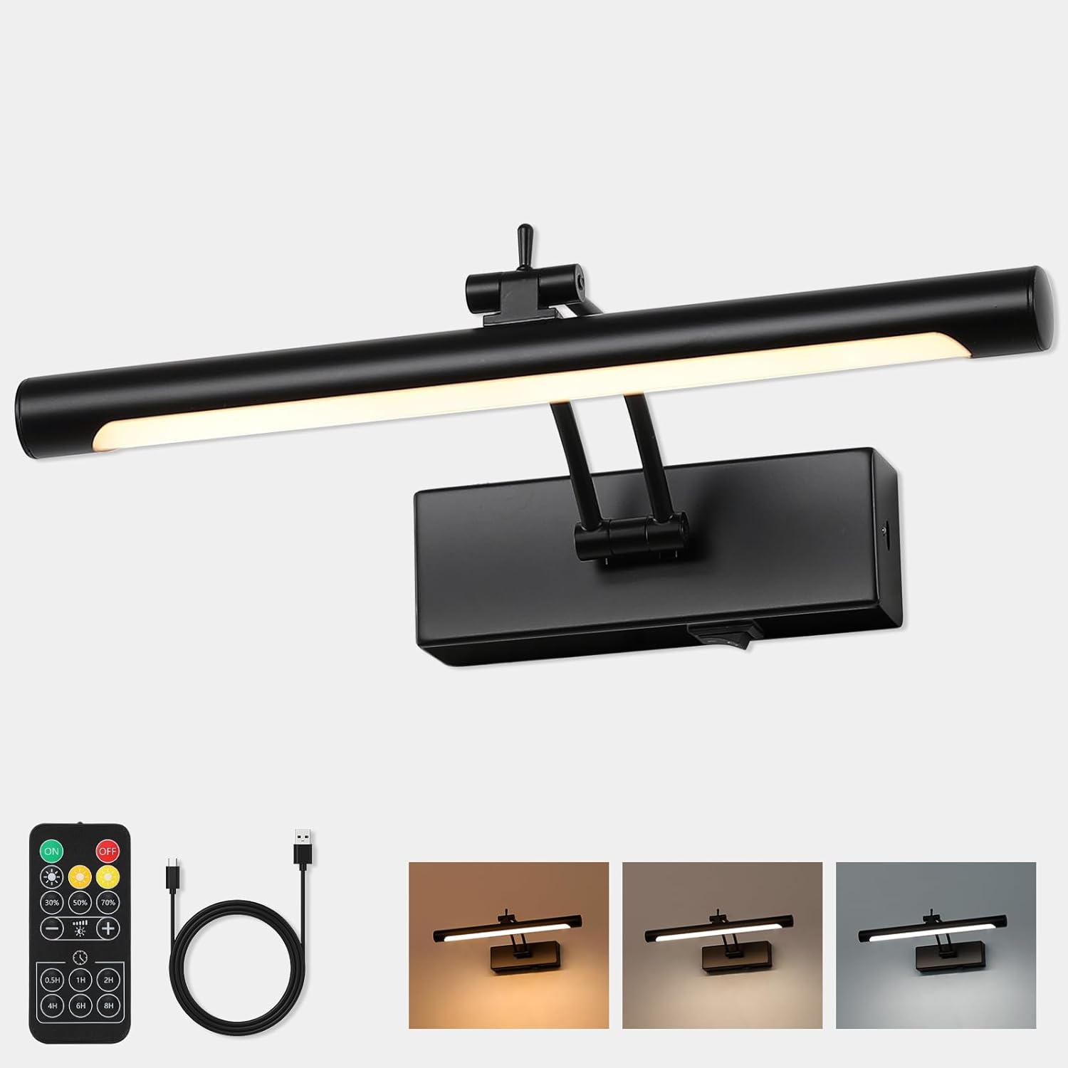 Battery Operated Picture Lights with Remote and Timer,Wireless Art Light for Paintings with Adjustable Swing Arm Gold Gallery Lights 12in Rechargeable Wall Sconce