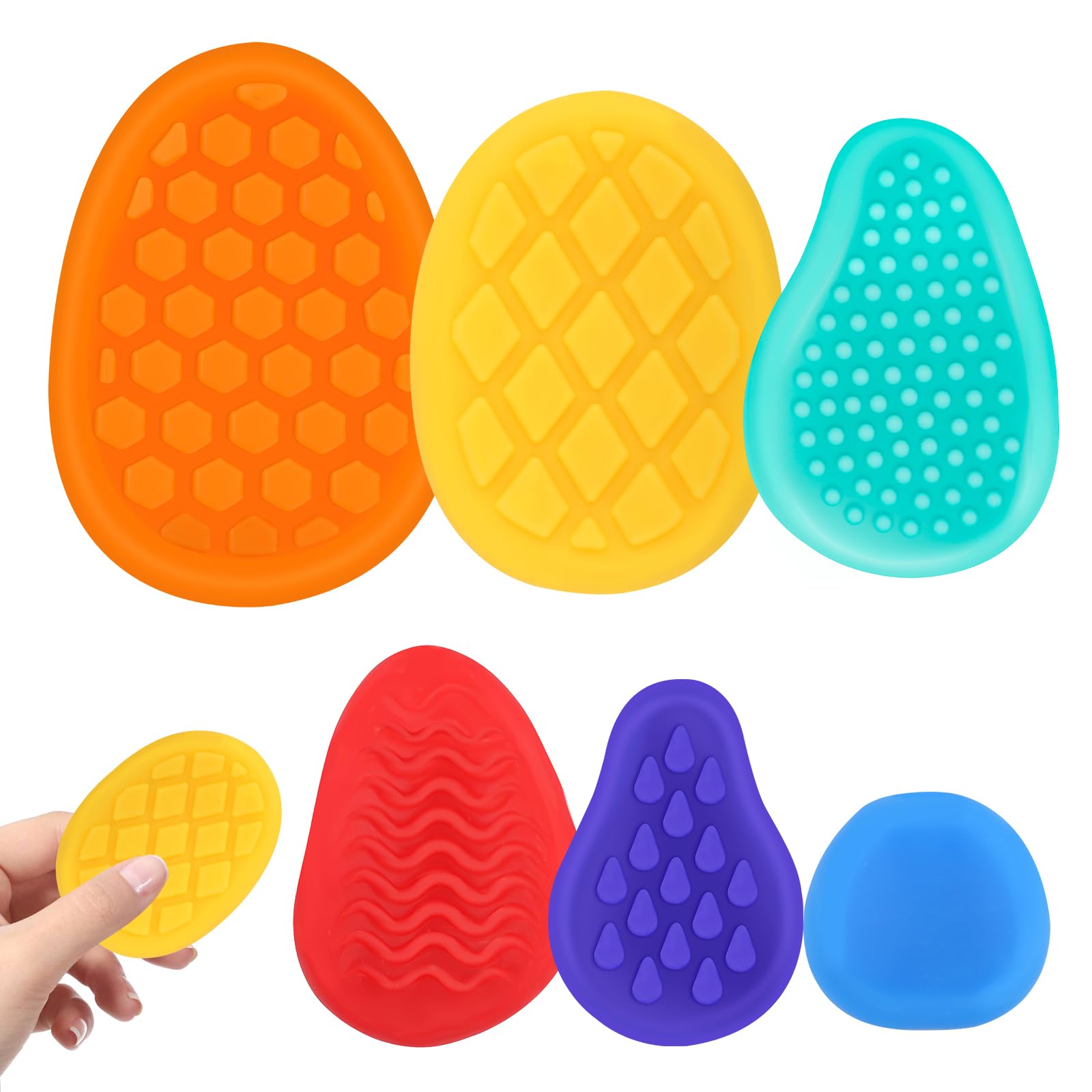 Set Da 6 Pietre Sensoriali Antistress In Silicone | Fidget Toys Tattili Per Concentrazione | Silenziose E Portatili