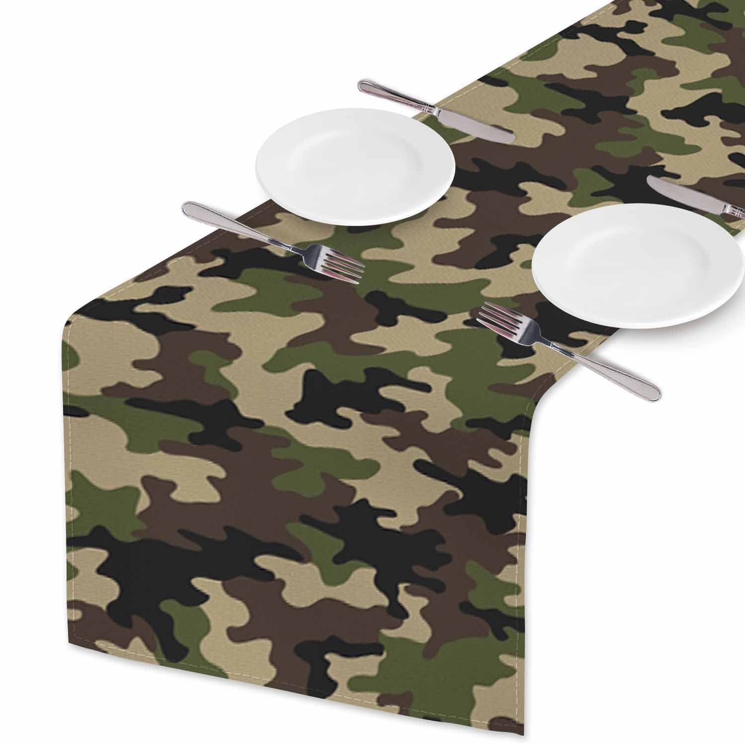 HOSNYE Table Runner Green Camouflage Seamless Pattern,Cotton Linen Table Runner Decoration for Kitchen Family Dinner Table Holiday Party Farmhouse Style 13 x 72 Inch
