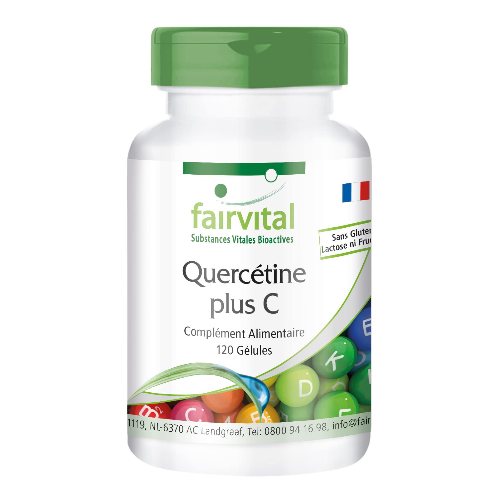 fairvital Gélules de quercétine à la vitamine C, 120 gélules, HAUTEMENT DOSÉ, 250mg de quercétine plus 300mg de vitamine C par gélule, VÉGÉTALIEN, antioxydant