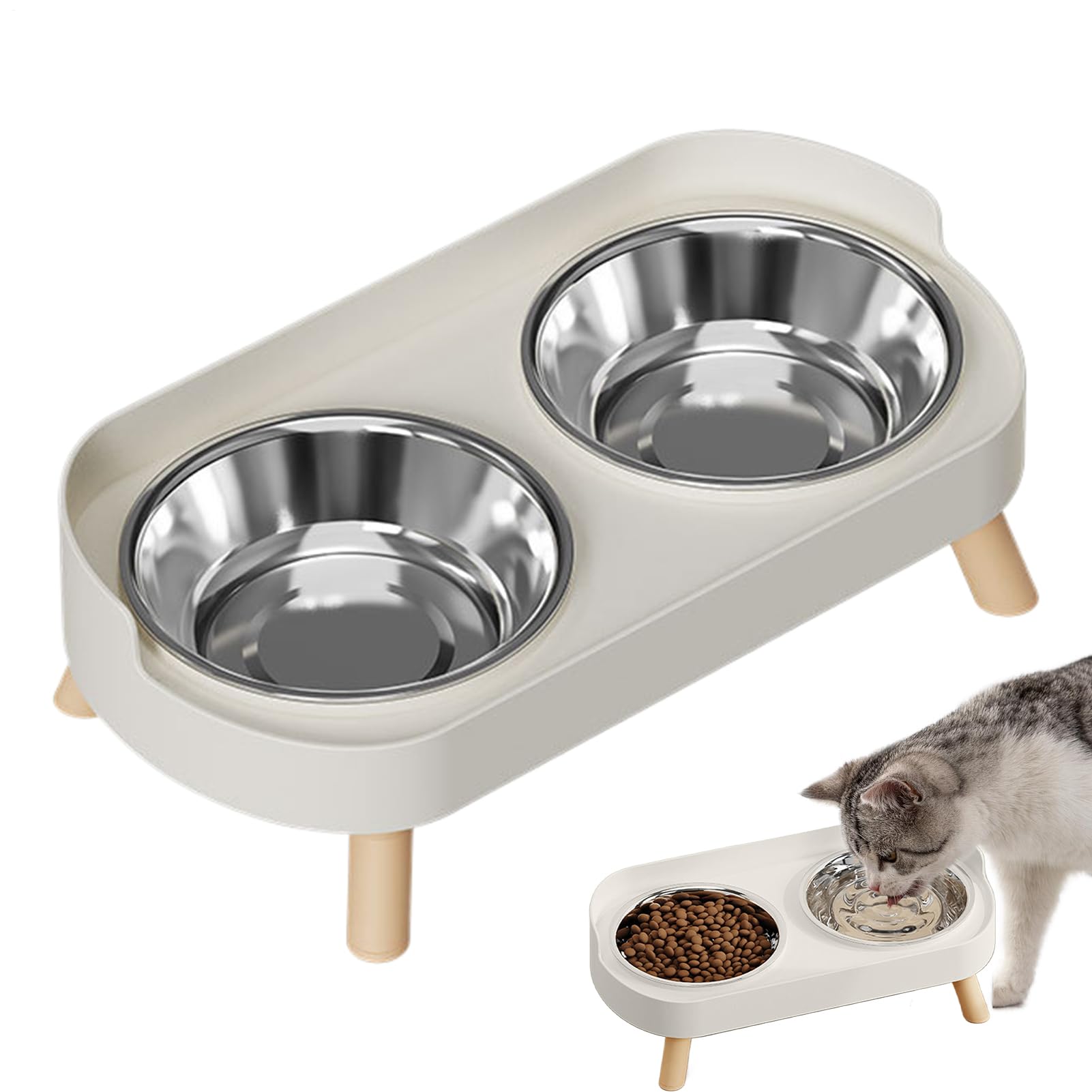 Juego de cuencos de acero inoxidable para mascotas – Cuencos elevados para gatos y perros con soporte antideslizante duradero para agua y alimentos, de mascotas adultas para cachorros, para