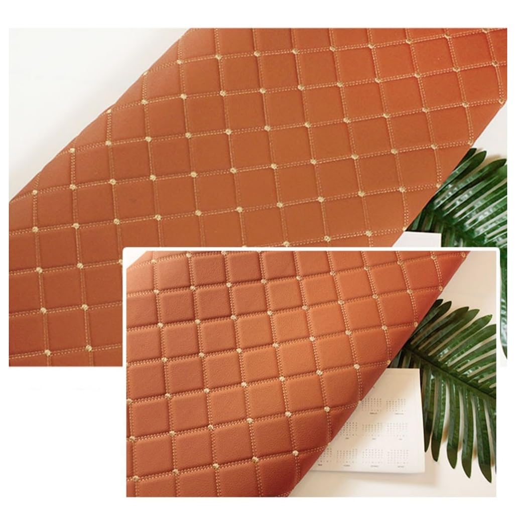 JNTFNE Faux Leather Fabric Leatherette Premium Soft Feel Material Vinyl Cloth Upholstery Width 160cm, Quilted Diamond Stitch Padded Cushion Linen Wadding for DIY Sewings(Cayenne,1.6x7m)