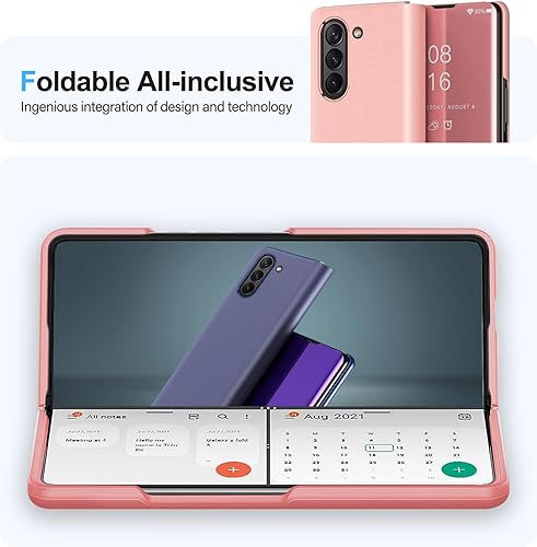 Miniatura 5 de Funda compatible con Samsung Galaxy Z Fold 5 5G, con espejo, de piel, delgada, transparente, S-View, a prueba de golpes, con función atril,