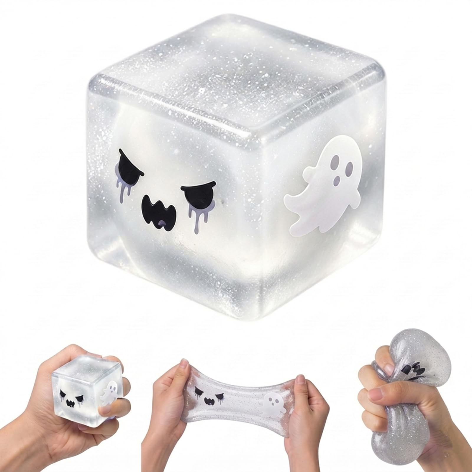 Ghost Glitter Cube Squishy Toy, Halloween Squishy Shaped Stress Relief Toy