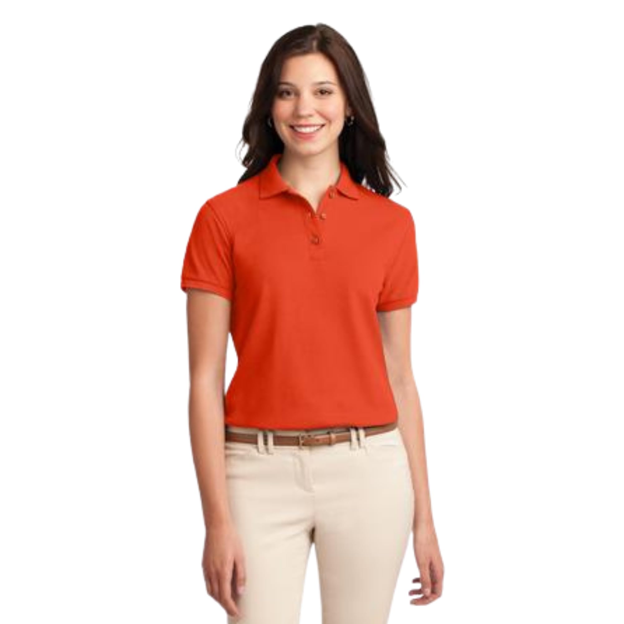 Women's Orange Cotton Polo T-Shirt Solid Fit Collared Standard-image-47
