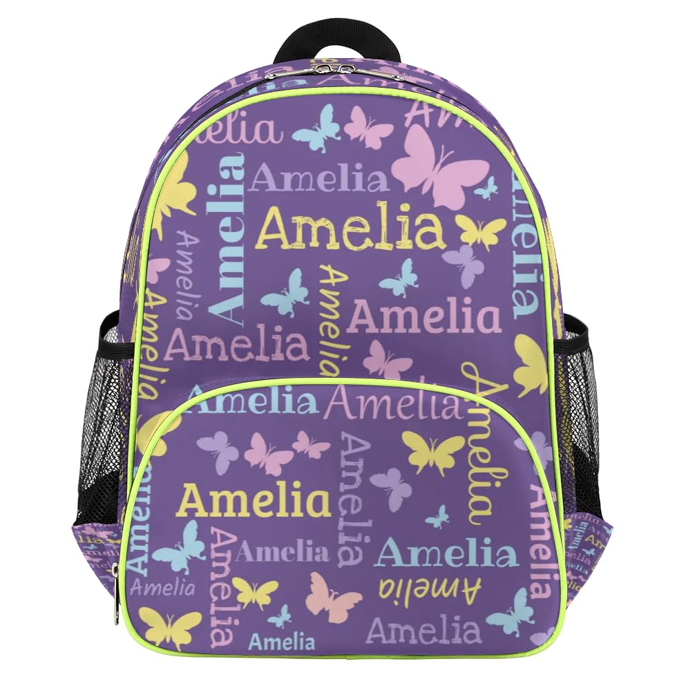 Personalized Toddler Kids Backpack, Custom Mini Backpacks for Preschool, Schoolbag for 1-6 Years Boys Girls Dark Purple Butterfly