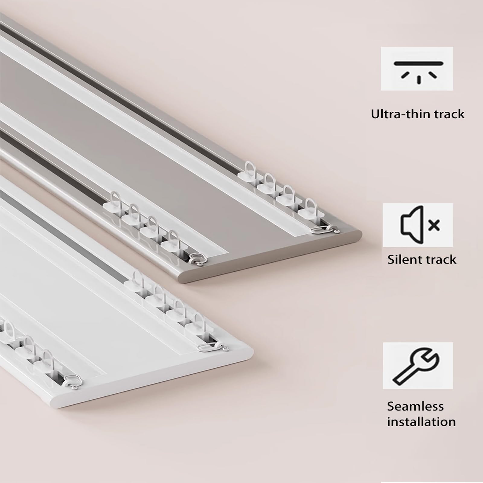 Riel De Cortina Doble Techo 2 3 4 5 6metros Riel De Cortina Oculto Riel De Cortina De Techo Silencioso De Aluminio Kit De Riel De Cortina Deslizante Con Rodillos Para Divisor(White,2m/6.6ft)