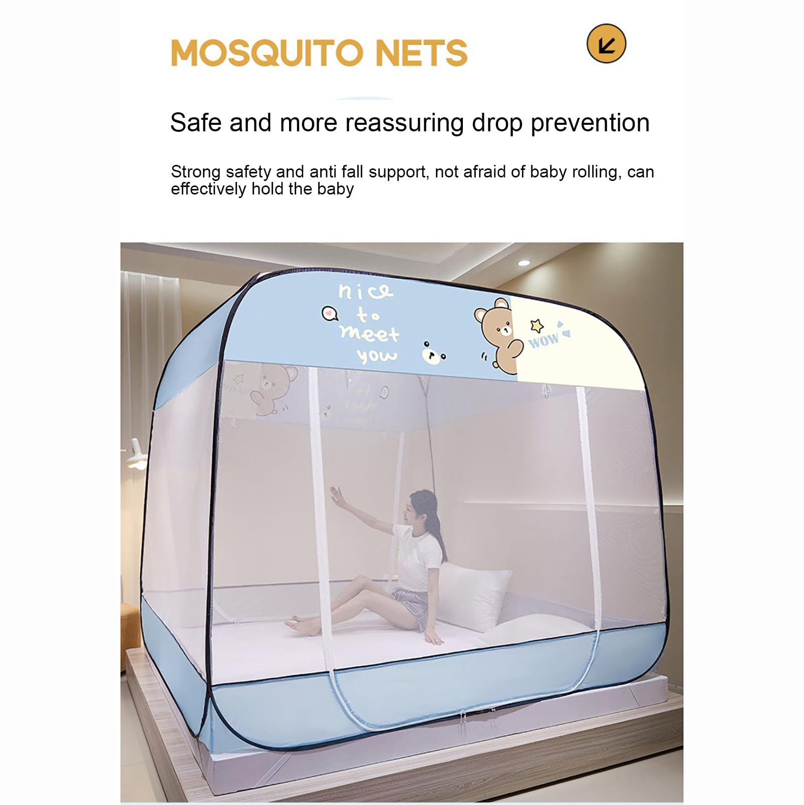CUTTE Tenda Zanzariera Tende a Baldacchino per Letti Tenda Zanzariera Pop-up King Size Zanzariera Portatile con Fondo per Neonati e Adulti