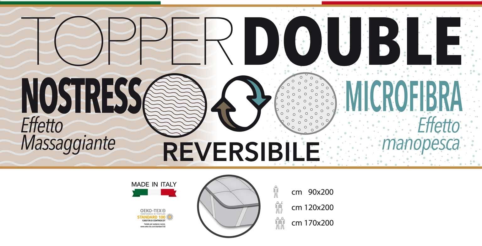 CASA TESSILE Topper Letto Double No Stress Topper per Materasso, Coprimaterasso Trapuntato, Anallergico e Traspirante con Elastici - Matrimoniale
