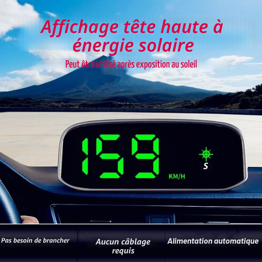Compteur de vitesse solaire pour voiture, affichage tête haute, GPS et compteur de vitesse numérique avec détection de lumière intelligente HUD, noir, 11,5 x 4,5 cm