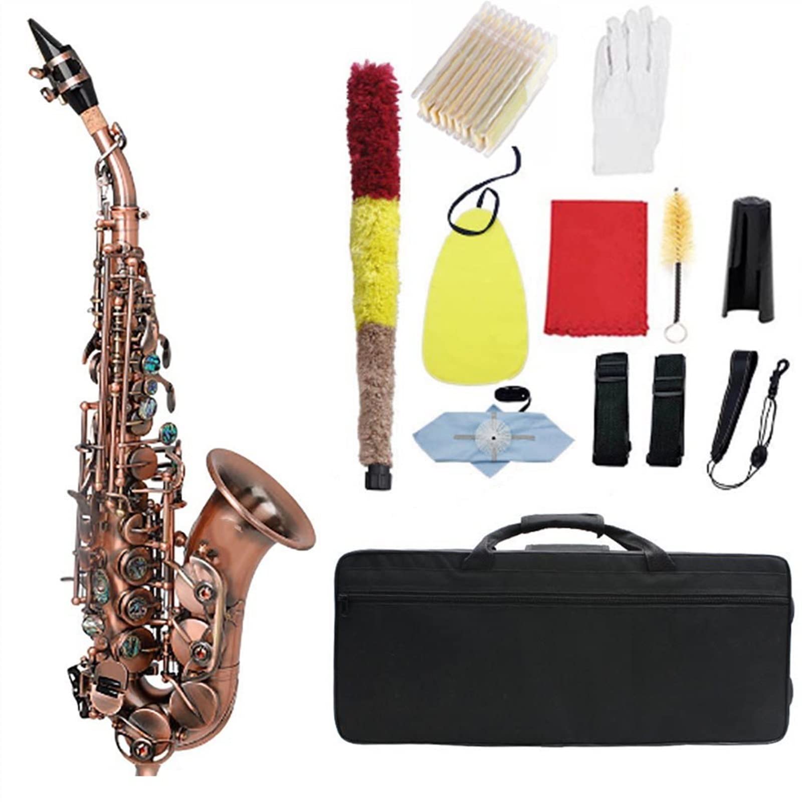 Saxofón Profesional Saxofón BB Cuerpo De Latón Teclas Talladas Teclas De Concha Blanca Saxofón con Guante De Caña (Color : 4)