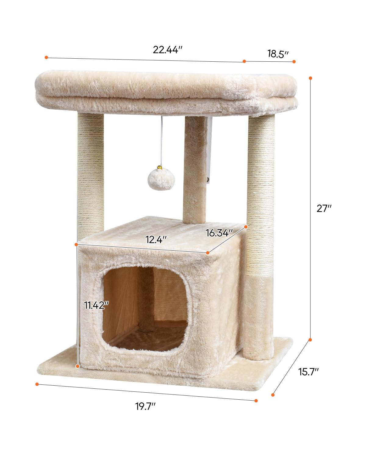 SYANDLVY 68cm Katzenbaum für Indoor-Katzen, Aktivitätsturm mit Kratzerposten, Moderne Kätzchen Condo mit Plüsch Perch & Hängen Ball zum Spielen (Beige)