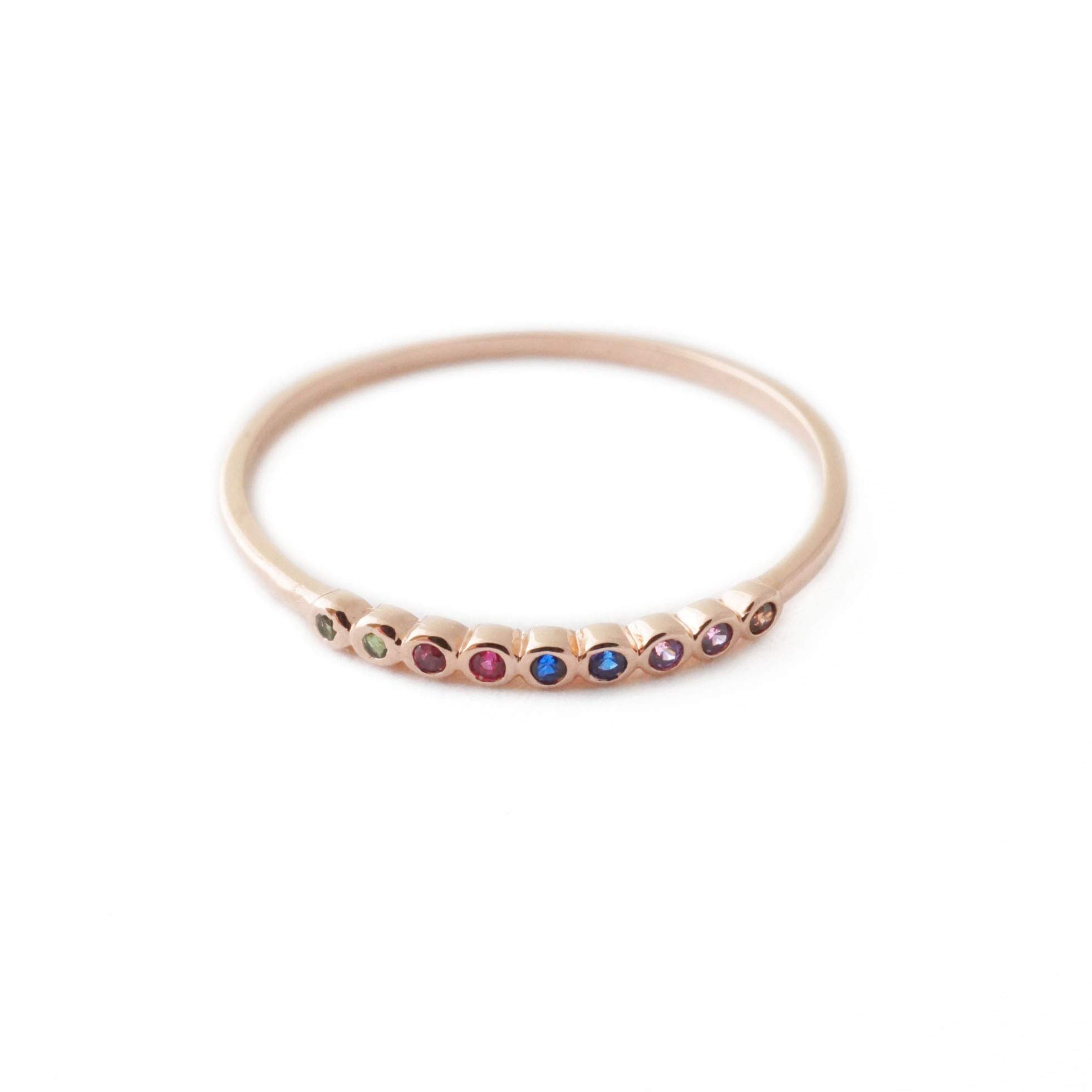 Rainbow Tiny Crystal Bezel Ring in Gold, Rose Gold, or Silver | Minimalist, Delicate Jewelry