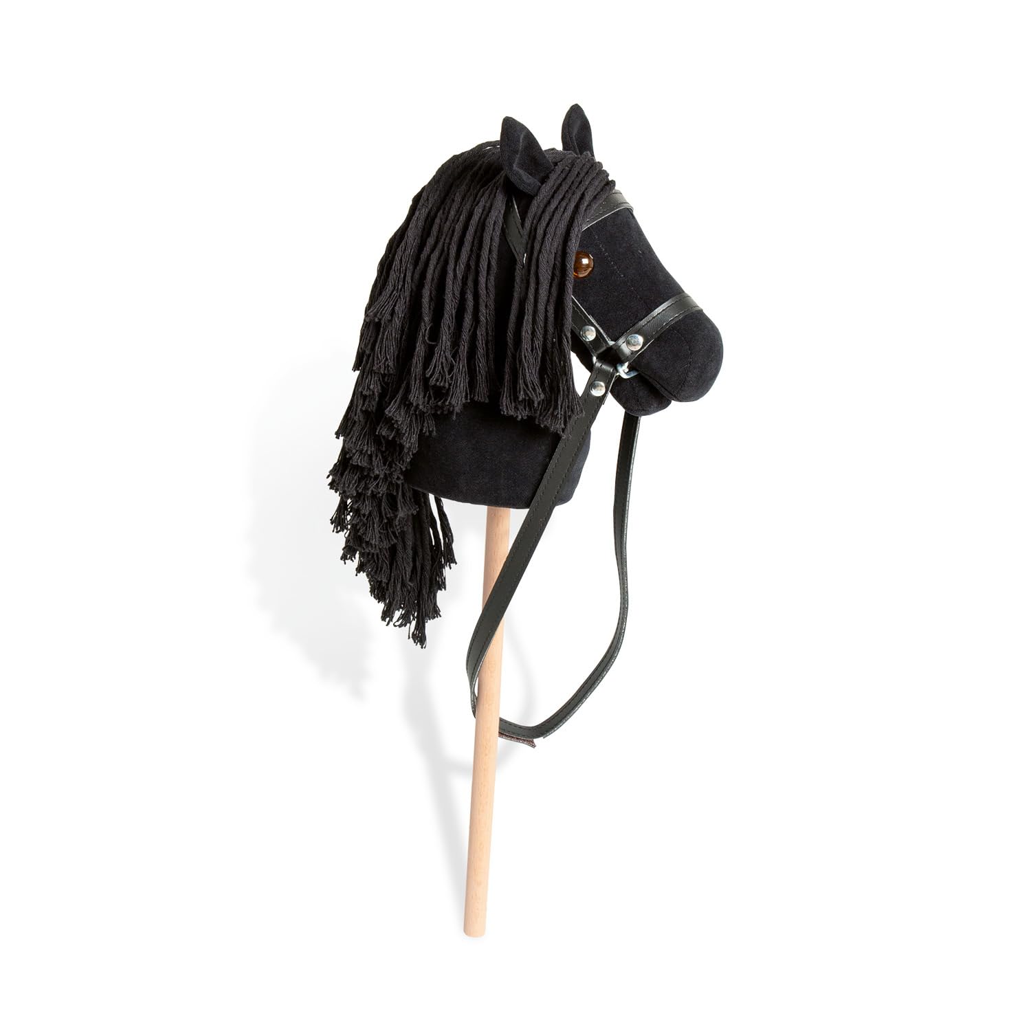 PINOLINO Cavallo in Peluche Spirit Nero, Cavallo su Asta di Legno, Cavallo Bastoncino per Bambini a Partire dai 3 Anni, Giocattolo per Interni ed Esterni, Cavallo da Gioco con Briglia