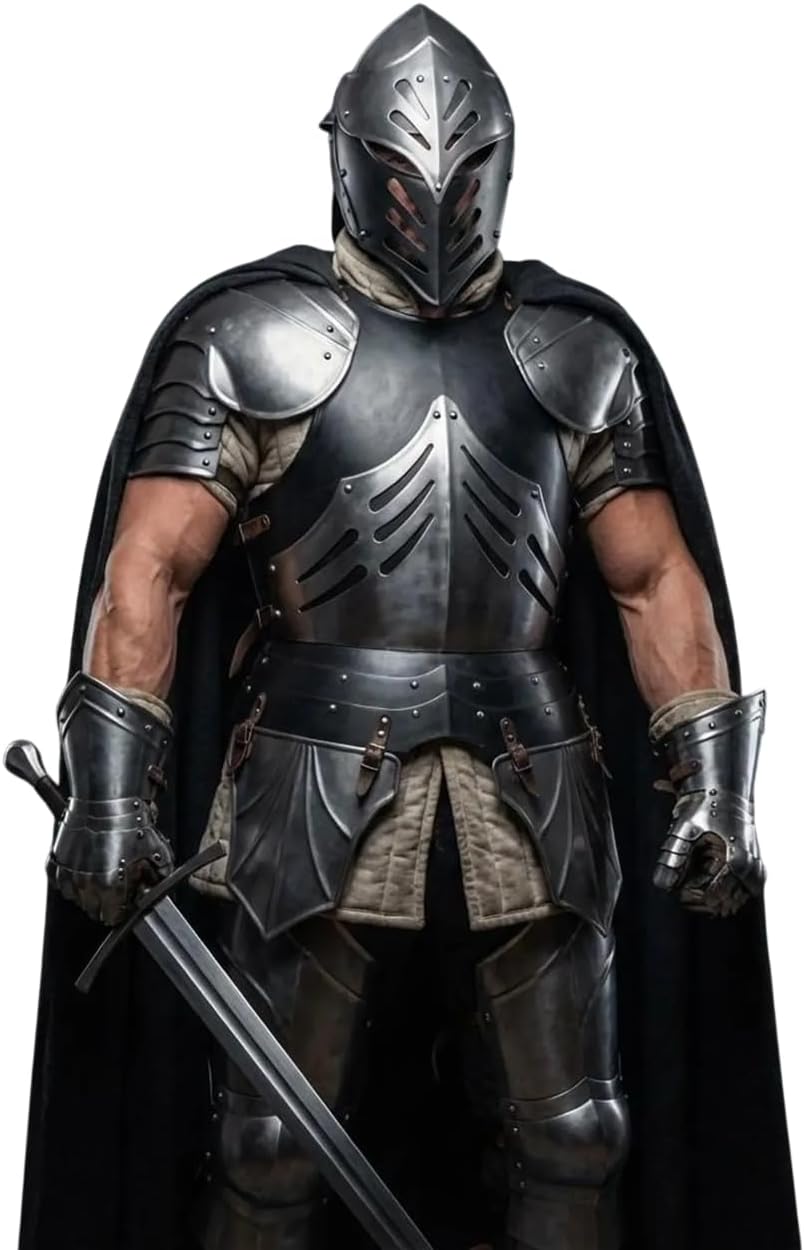 Medieval Knight Full suit Of Armor- Handmade 18 Gauge Steel Wearable bascinet Helmet Breastplate Backplate Prefect For LARP (Live Action Role Play), Cosplay, Historical Reenactments
