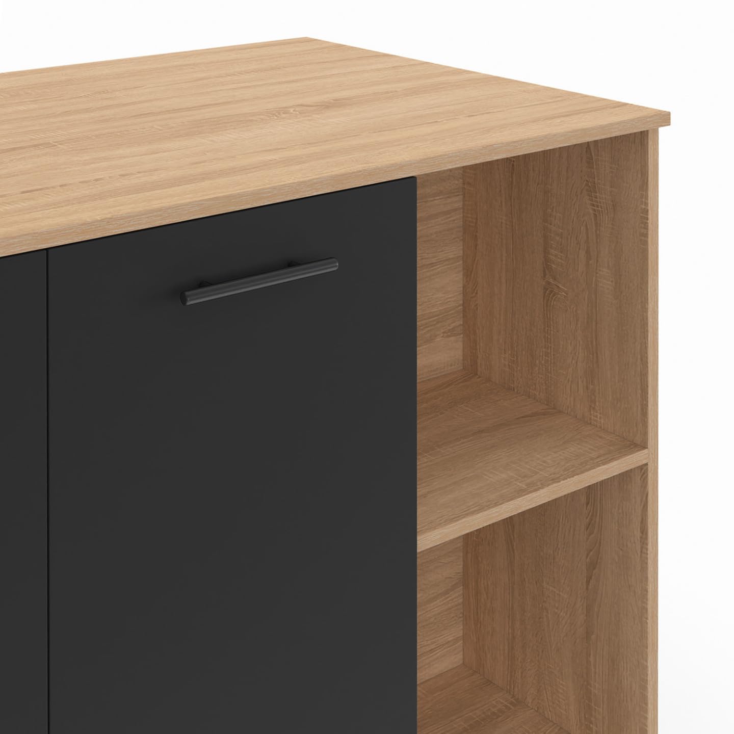 IDMarket - Tavolo bar a isola CINA da 100 cm in legno nero con piano in faggio