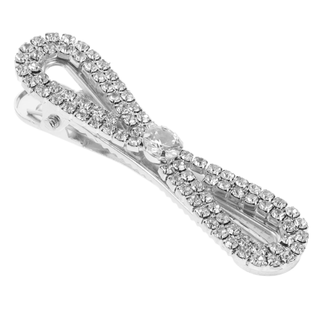 LIFKOME Rhinestone Bow Hair Clips for Women Sparkly Silver Duckbill Snap Hair Accessories Wedding Bridal Barrettes Elegant Decorations - Image 3