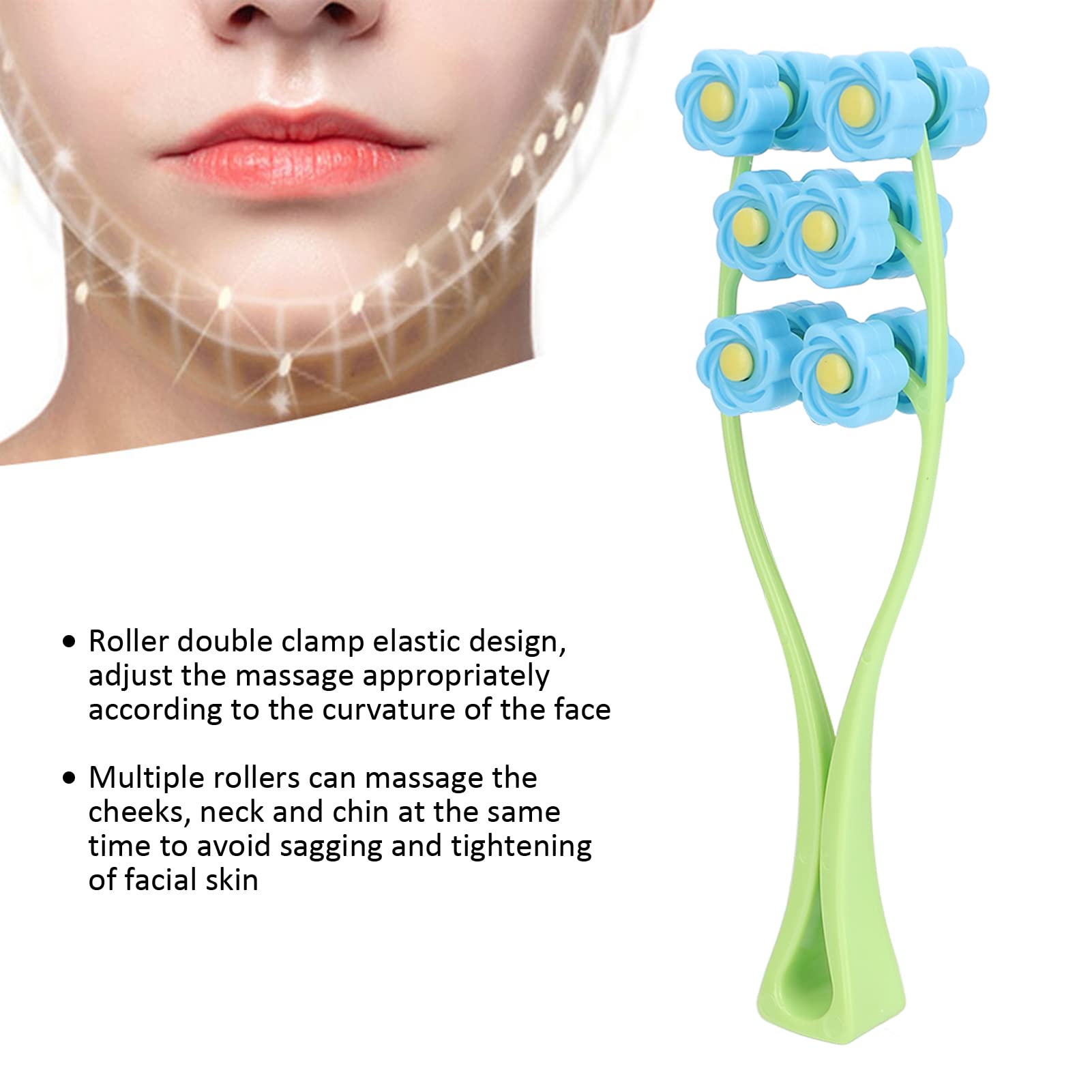 Gesichtswalze, Blütenmassage Roller Gesichtsmassage Roller Gesichtsmassagebaste Doppelklammern Massagegeroller für Gesicht, Gesichtswalze, Bildhauerei und Halsheben (BLUE)