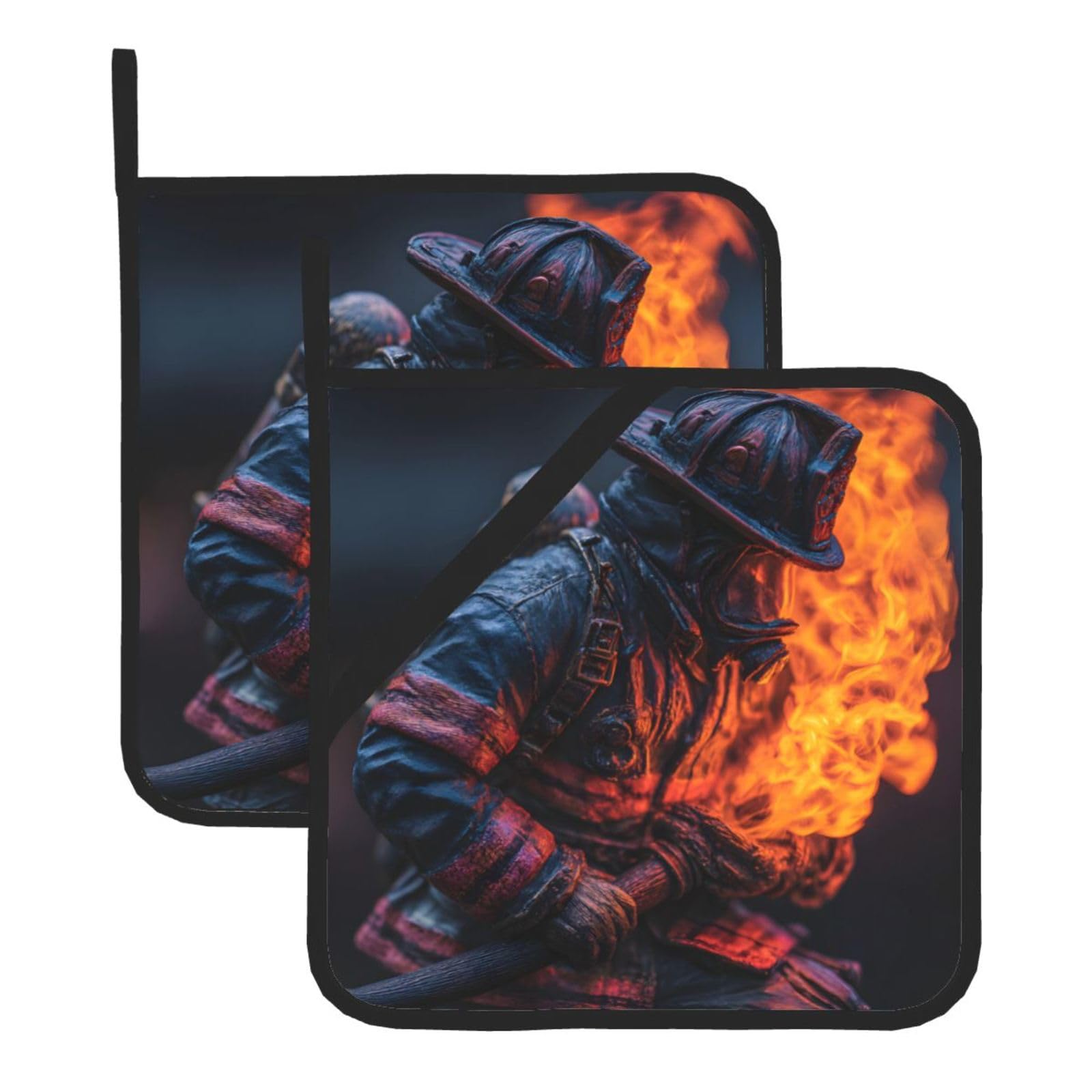 (Firefighter Fireman Flame) Oven Hot Pads Set of 2 Heat Resistant Pot Holders for Kitchen Cooking Baking BBQ