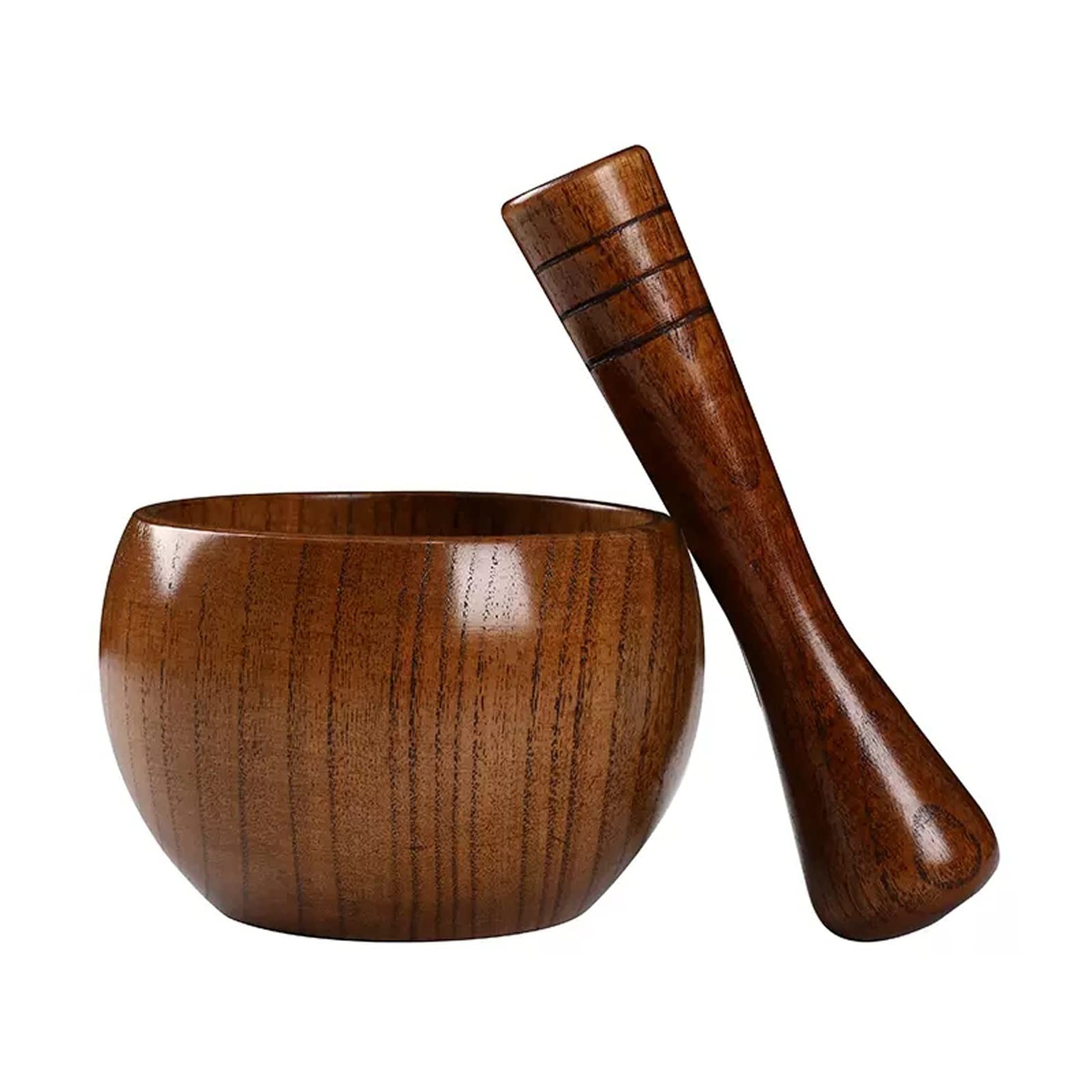 Mortero y maja pulidos pequeños, Juego de mortero y maja de madera, tazón triturador redondo de madera de aspecto brillante for guacamole, salsa, triturador de hierbas y pastillas, herramientas de coc