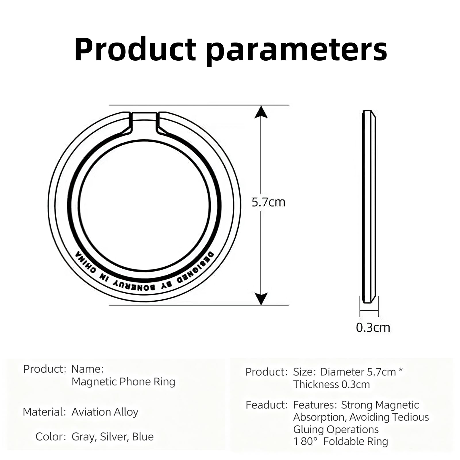 Supporto ad Anello Magnetico per Cellulare, Impugnatura smartphone, Universale Cellulare Anello Rotazione 360° Gradi Smartphone Ring per iPhone, Samsung, Huawei, Tutti Gli Smartphone(grigio)