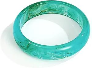 WOWORAMA Colorful Resin Acrylic Bangle Bracelets for Women Geometric Chunky Mottled Acetate Resin Bangles Wide Acrylic Plastic Bracelets Statement Jewelry