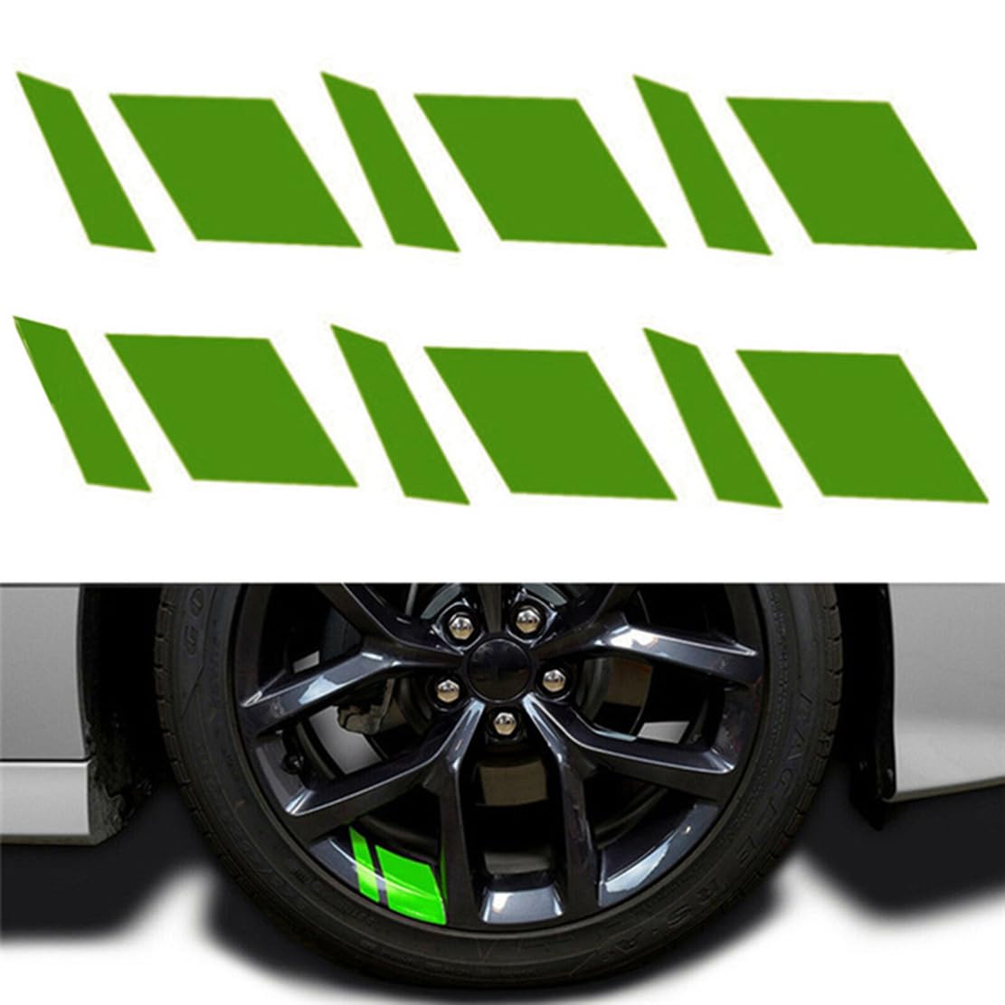6pcs Car Wheel Stickers,Compatible with Land Rover Range Rover Velar Defender, Wheel Stripes Kit,5-Green