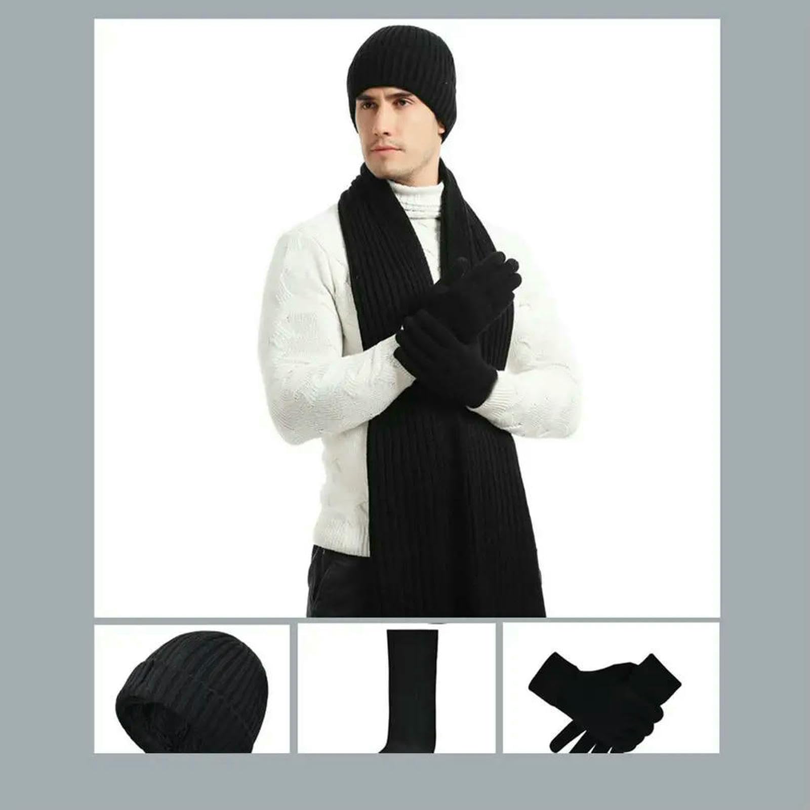 Mütze,Schal & Handschuh-Sets Verdickte Mützen, Schals, Handschuhe, Unisex, Fleece-gefütterte Beanie-mütze, Warmer Winterstrick, 3-in-1-set Für Damen Und Herren-rot