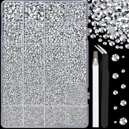 Image of 25000Pcs Resin Rhinestones with Tweezers for Crafting, Silver 2-6mm Mixed Sizes Non Hotfix Flatback Gems, Bedazzling Crystal for DIY Craft Clothing Mugs Tumblers Shoes Fabric Decor Nail Art