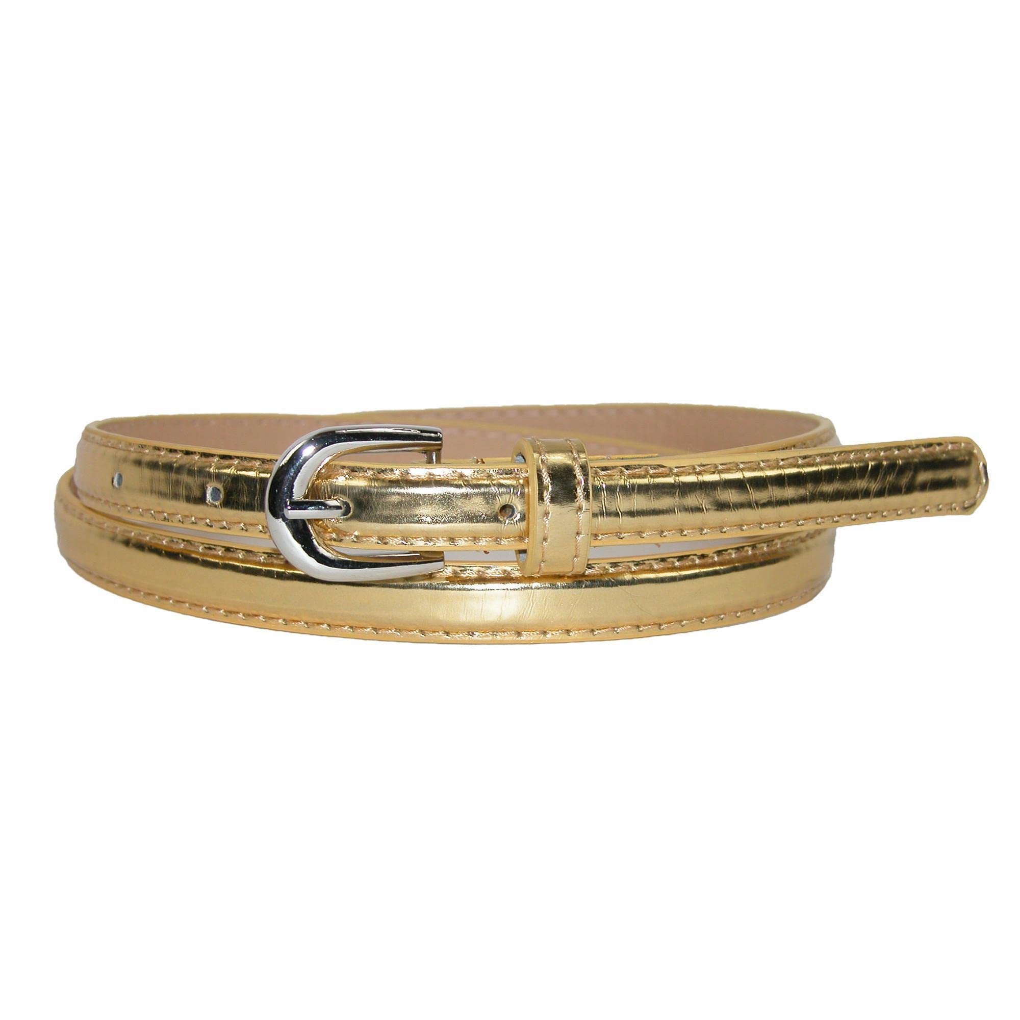 CTM Women's 1/2 Inch Skinny Dress Belt Patent Faux Leather, Large, Gold