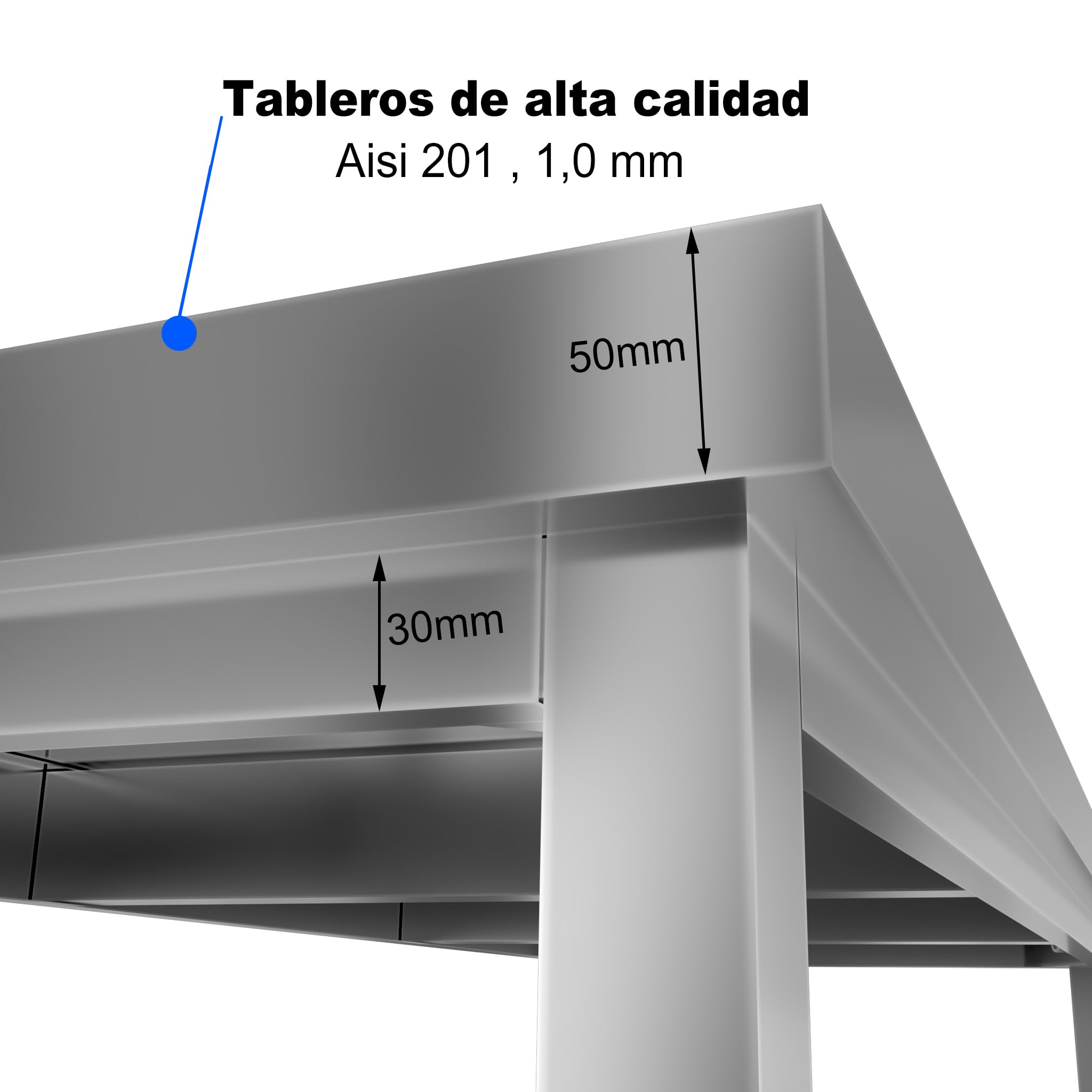 Mesa de Trabajo de Acero Inoxidable con Peto para Preparación de Alimentos – Mesa Industrial Profesional con Estante Inferior y Patas Regulables – Cocina y Hosteleía (1200 x 600 x 850)