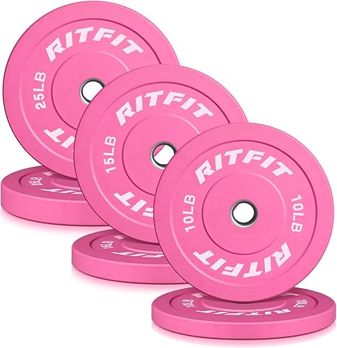RITFIT Placas de peso rosa, placa de pesas olímpica de 2 pulgadas, placas de parachoques con inserto de acero, pesas rosas para gimnasio y hogar