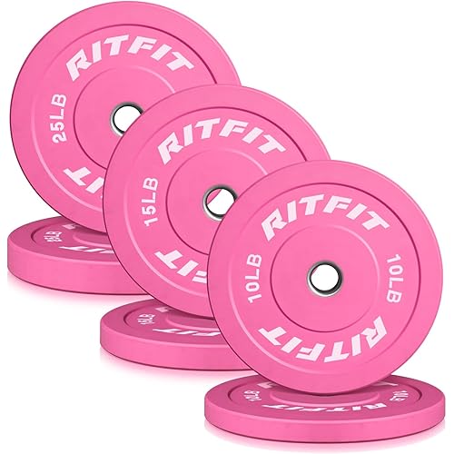 RITFIT Pink Weight Plates, 2 Inch Olympic Barbell Weight Plate, Bumper Plates With Steel Insert, Pink Weights for Gym and Home