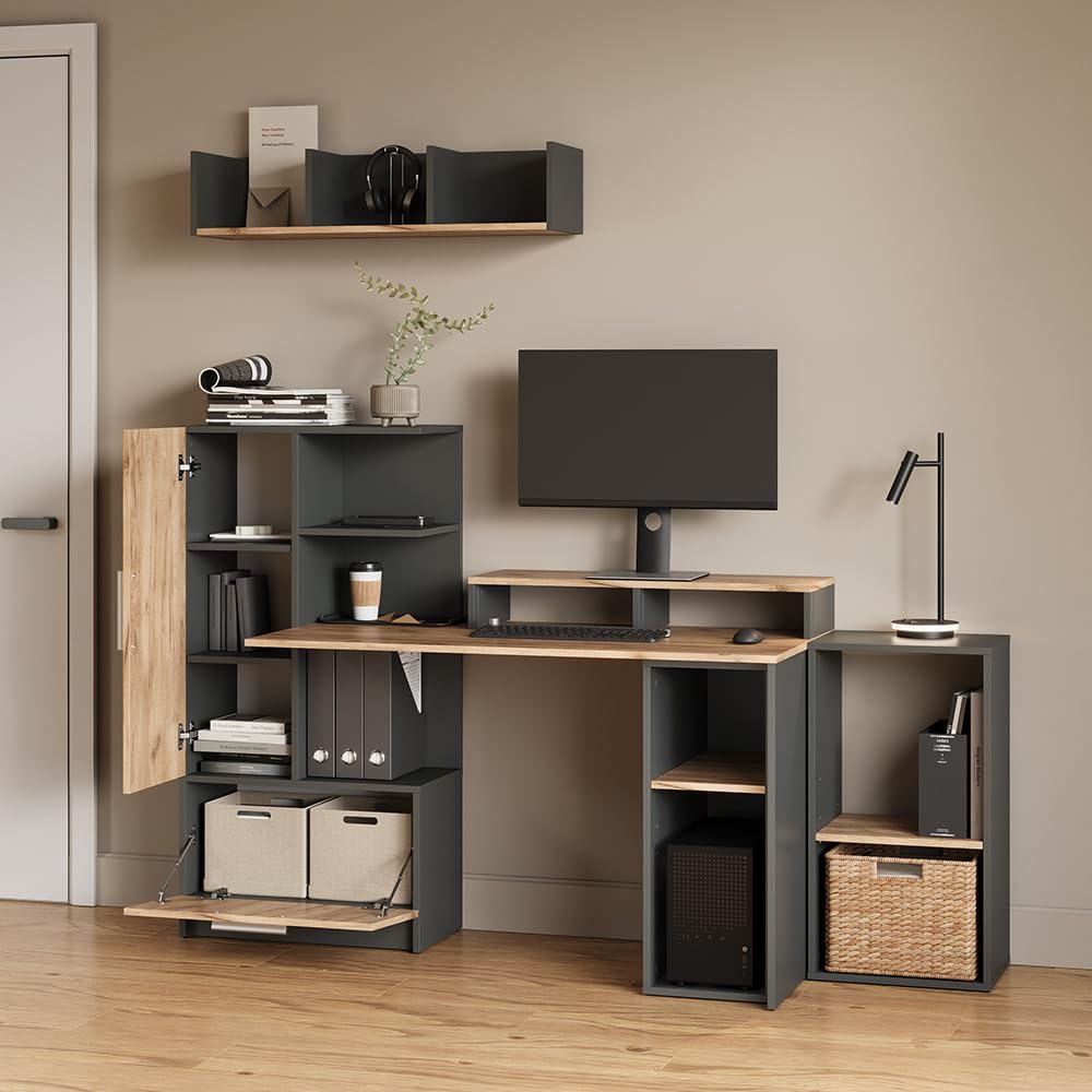 Livinity Mobile per PC Lorena, Antracite/Rovere dorato, 28.5 x 72 cm con 2 scomparti