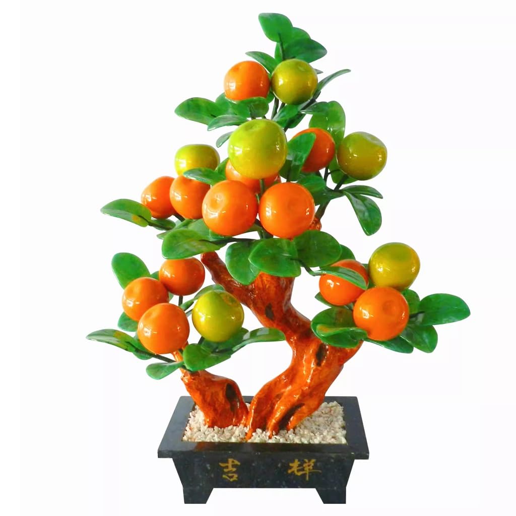 WDSOPK Artificial Plants Indoor Orange Tree Home Living Room Decoration Wine Cabinet Porch Decoration Jade Carving New Chinese Style Bonsai Decoration Plants Decor