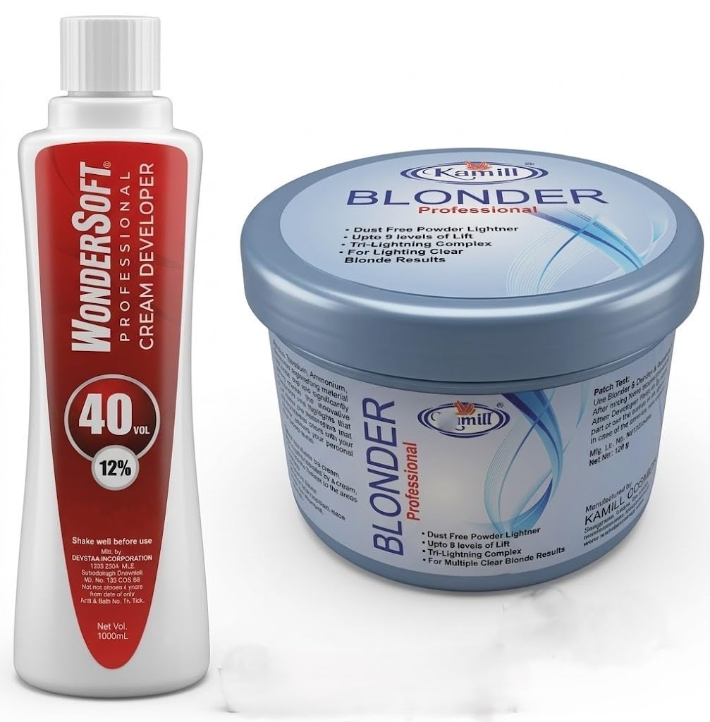 Wondersoft Professional Cream Developer 40 Vol with Kamill Blonder Dust Free Powder Lightner, Up to 9 Levels of Lift, 250ml Developer and 120g Blonder-image-38