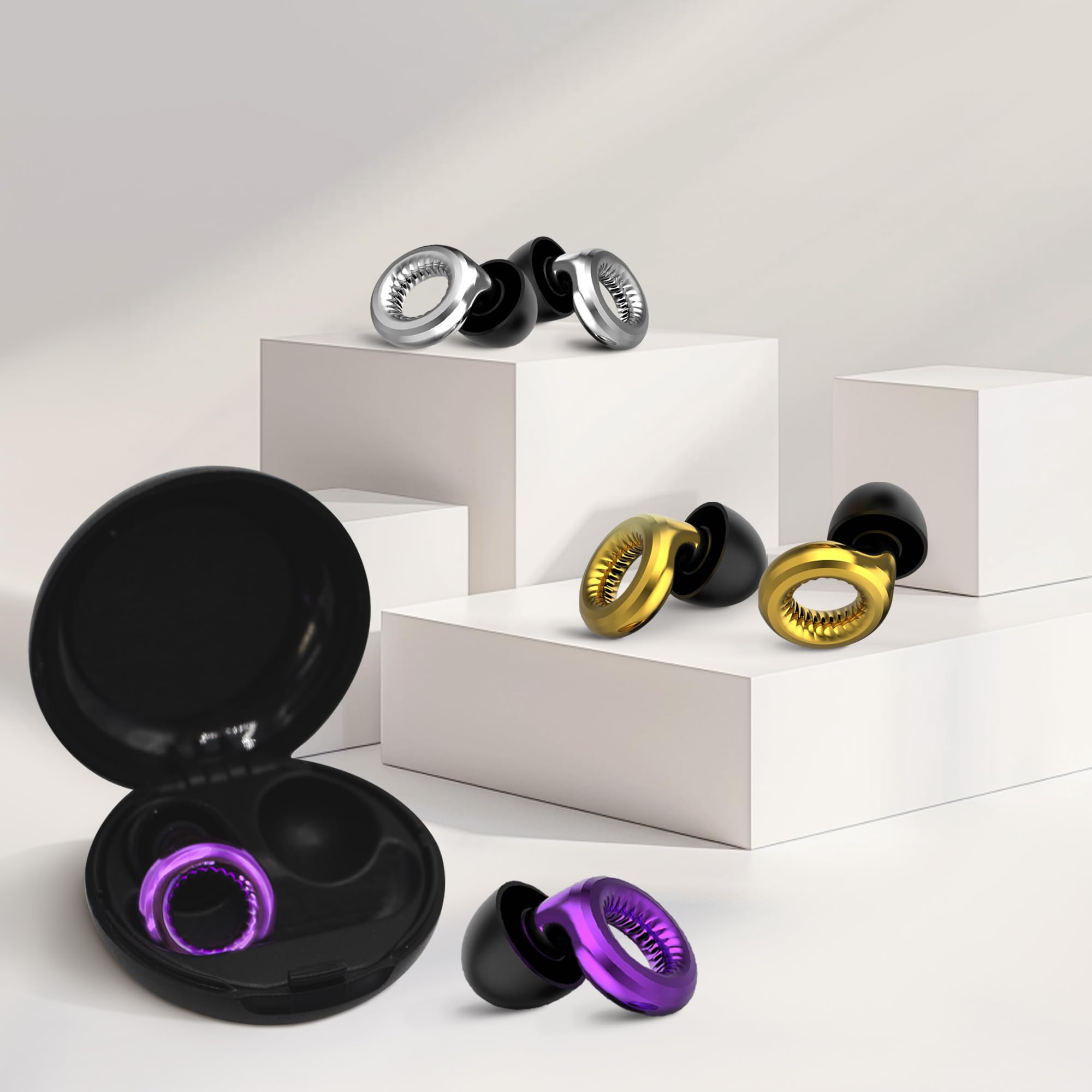 AudioFeel LIVE Radiant Gold - Tapones para los oídos de alta fidelidad para conciertos, fiestas, festivales y entornos ruidosos - 8 almohadillas en XS, S, M, L - Reducción de ruido de 16 dB -