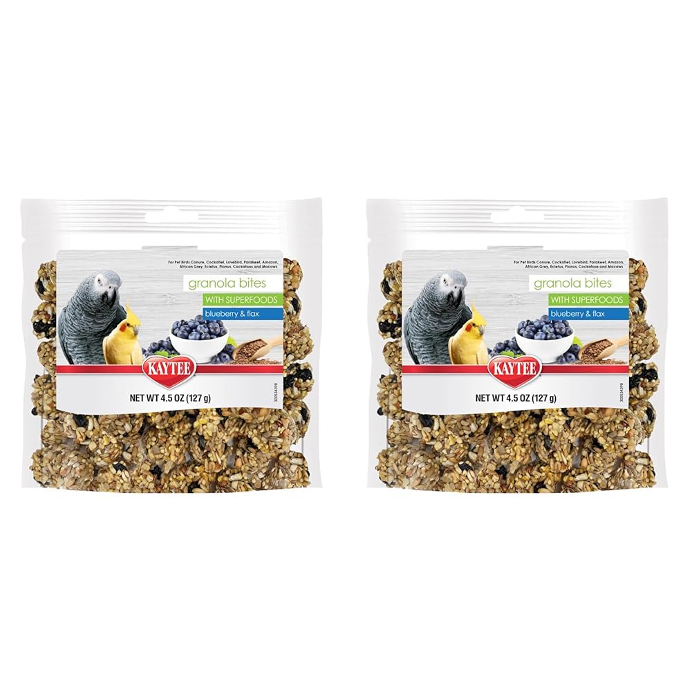 KayteeGranola Bites with Super Foods Granola Bites and Flax for Pet Birds Conure, Cockatiel, Lovebird, Parakeet, Amazon, African Grey, Ecletus, Pionus, Cockatoos and Macaws, 4.50 Ounce (Pack of 2)