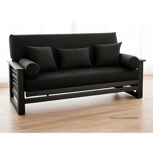 National Allergy 100% Cotton Zippered Futon Cover Full Size - Black - Machine Washable Futon Mattress Cover with Zipper, Durable Armless Sofa Bed Covering (54x75)