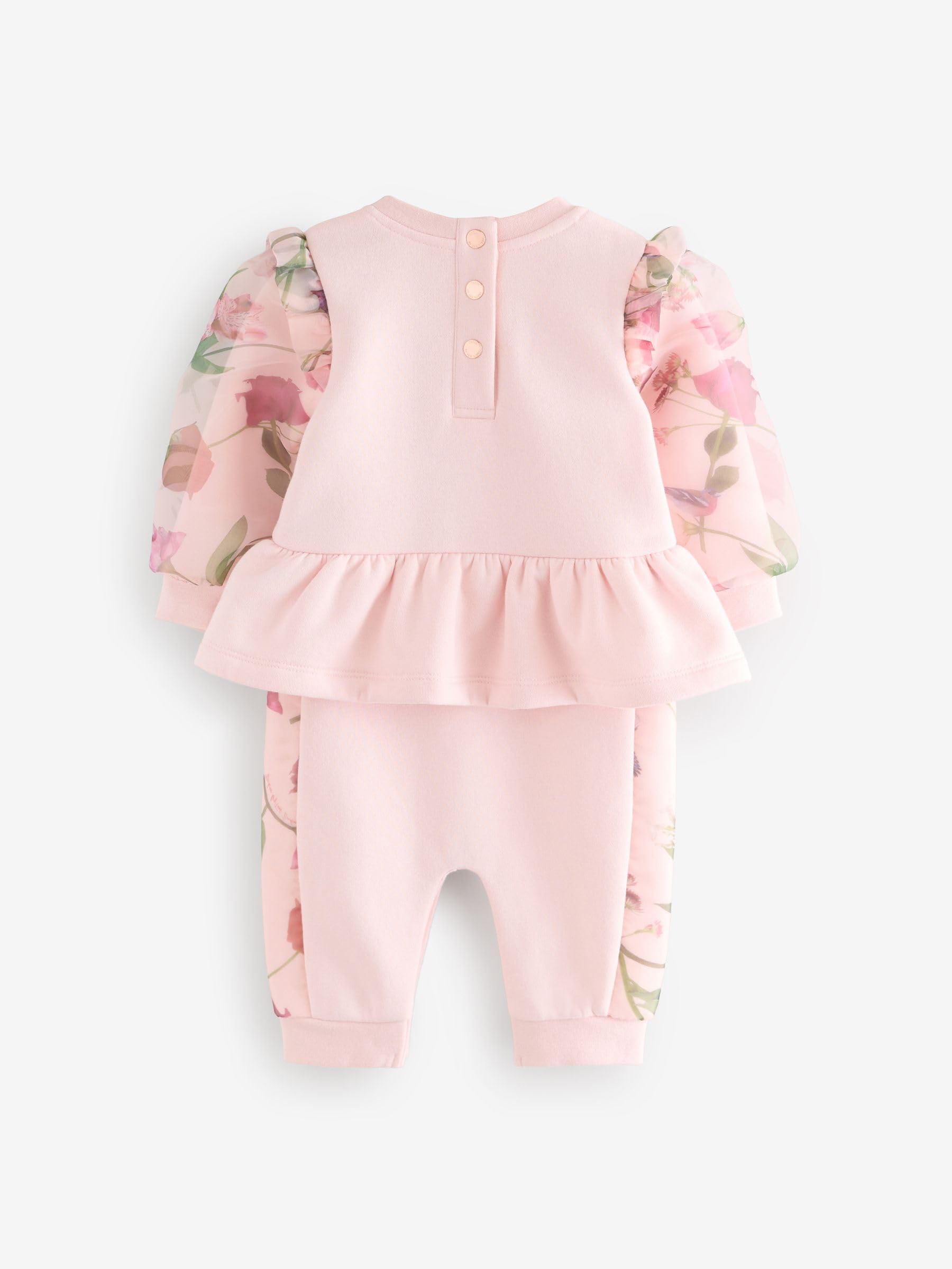 Bebés niña Pelele rosa floral con manga de organza